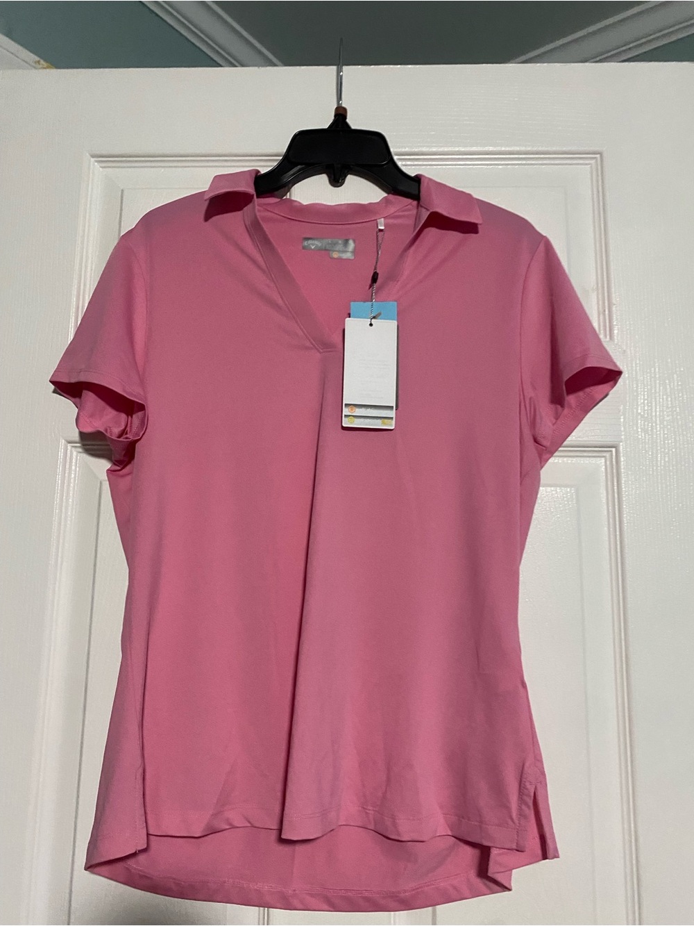 Callaway Pink Short-Sleeve V-Neck Polo